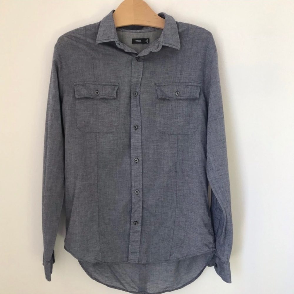 Vince popline military button up. Chambray.
